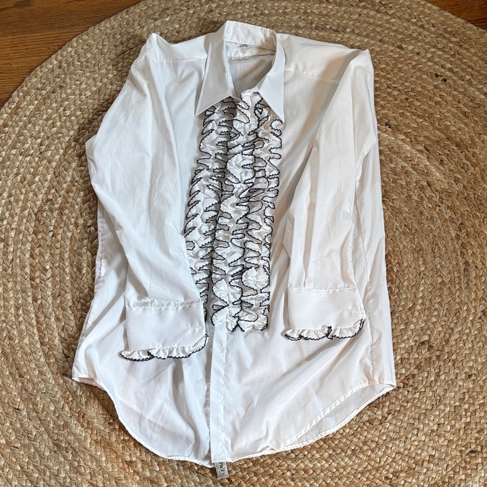 After Six White Dress Shirt with Black Ruffles